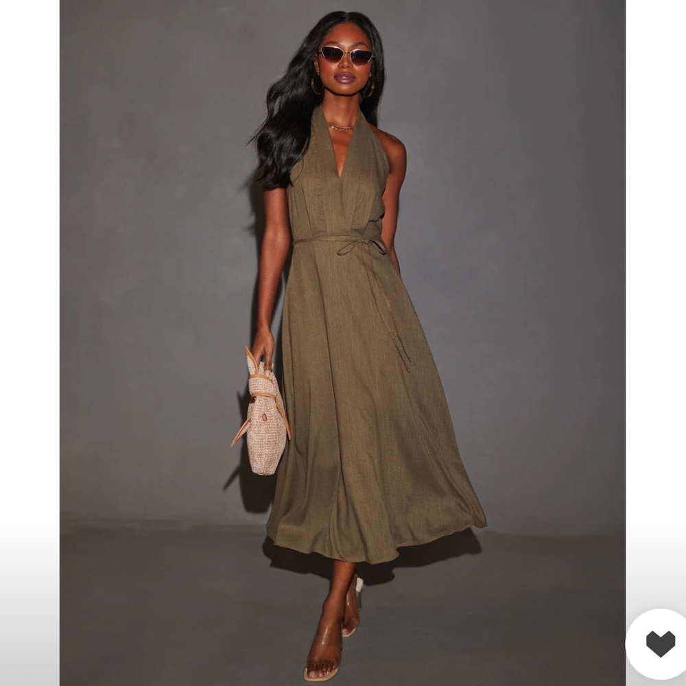 Vici Olive Green Halter Midi Dress